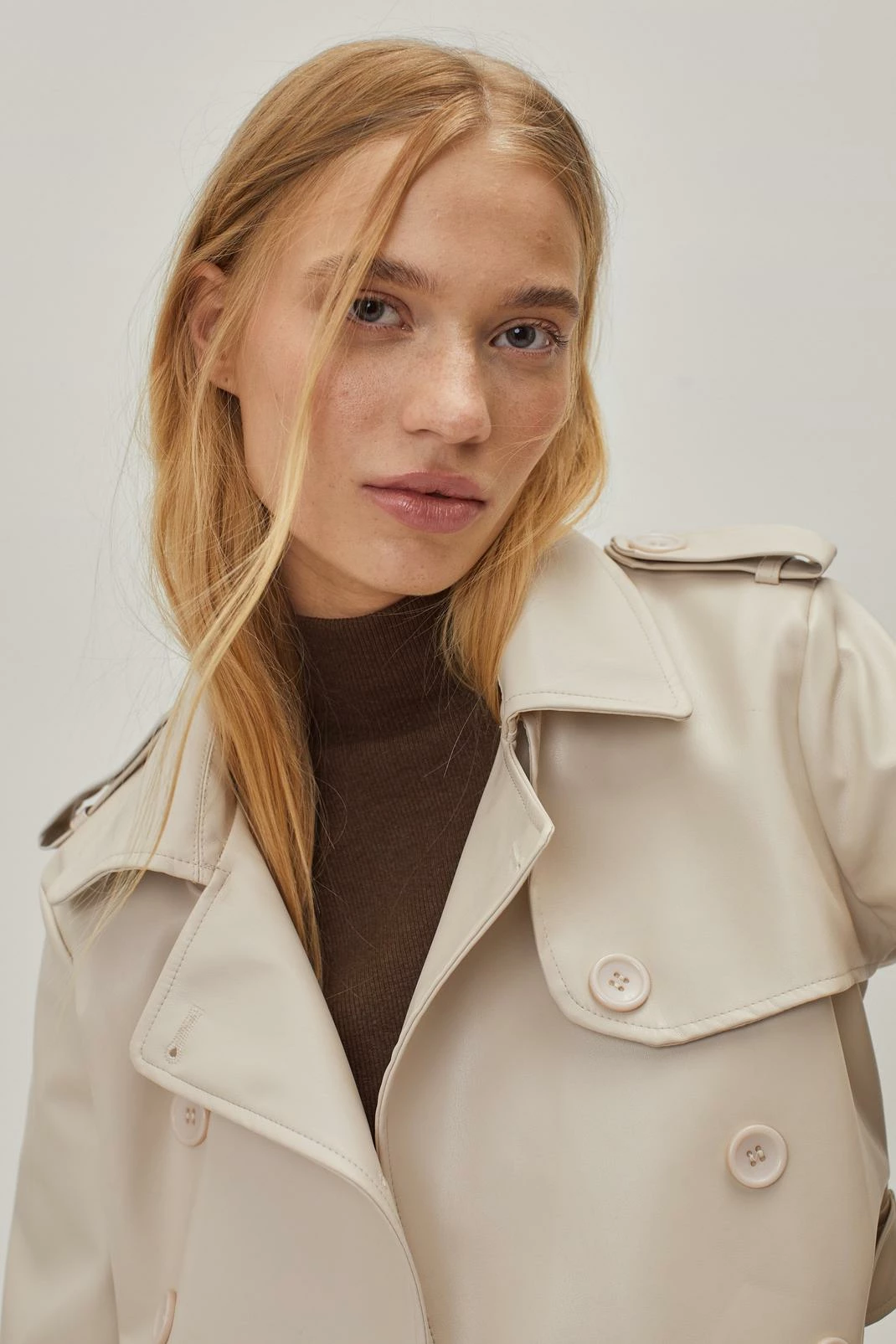 Duster + Trench Coats Petite Belted Faux Leather Cropped Trench Coat - Image 7