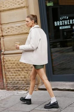 Real & Faux Leather Outfits Faux Leather Oversized Pocket Detail Jacket