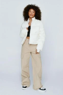 Cropped Jackets High Neck Ribbed Cuff Puffer Jacket