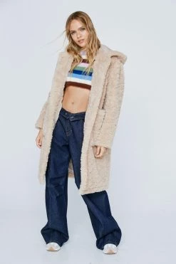 Teddy Coats Premium Faux Fur Pocket Detail Teddy Coat