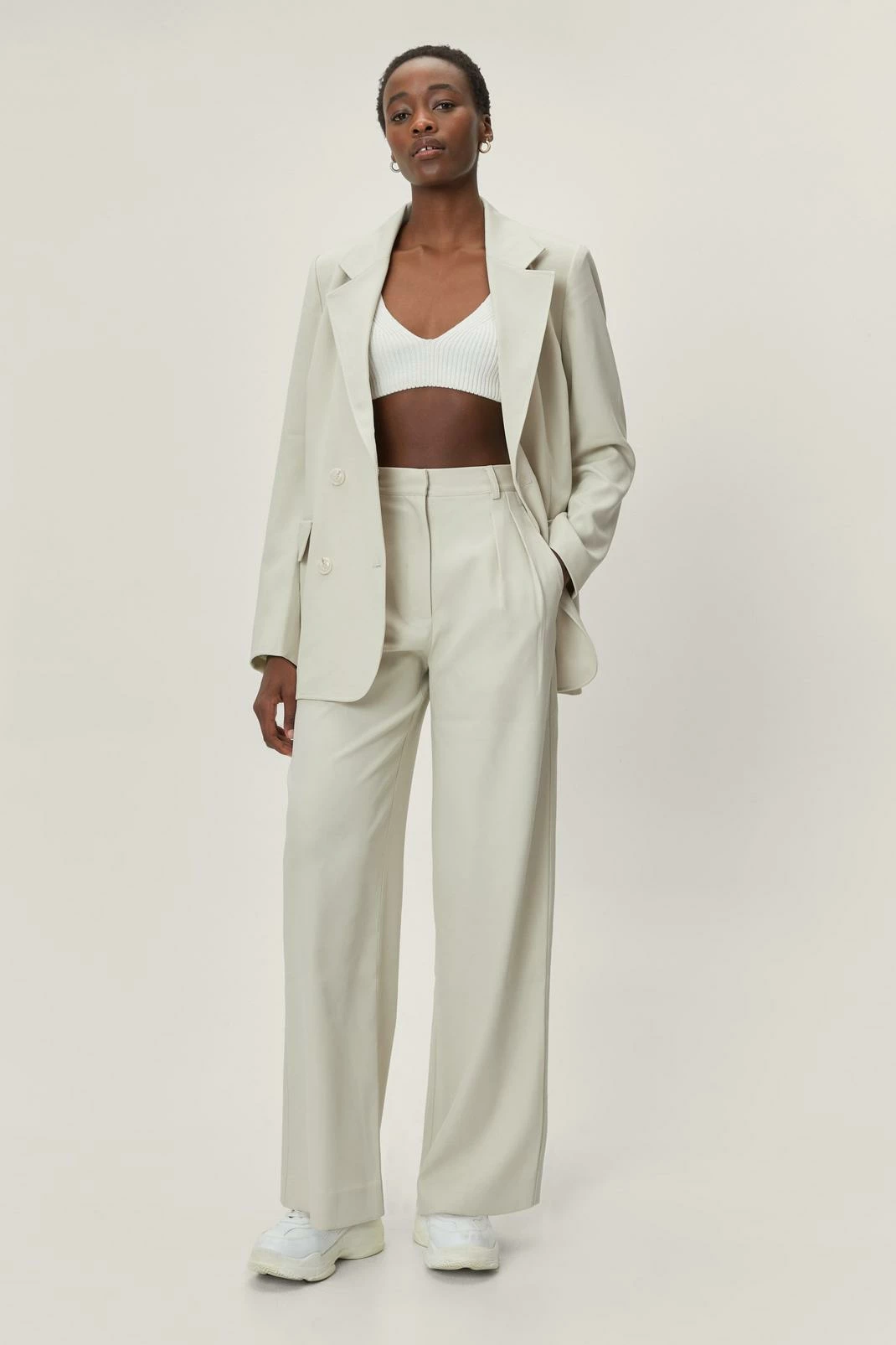 Two Piece Sets Tailored Double Breasted Long Sleeve Blazer - Image 2