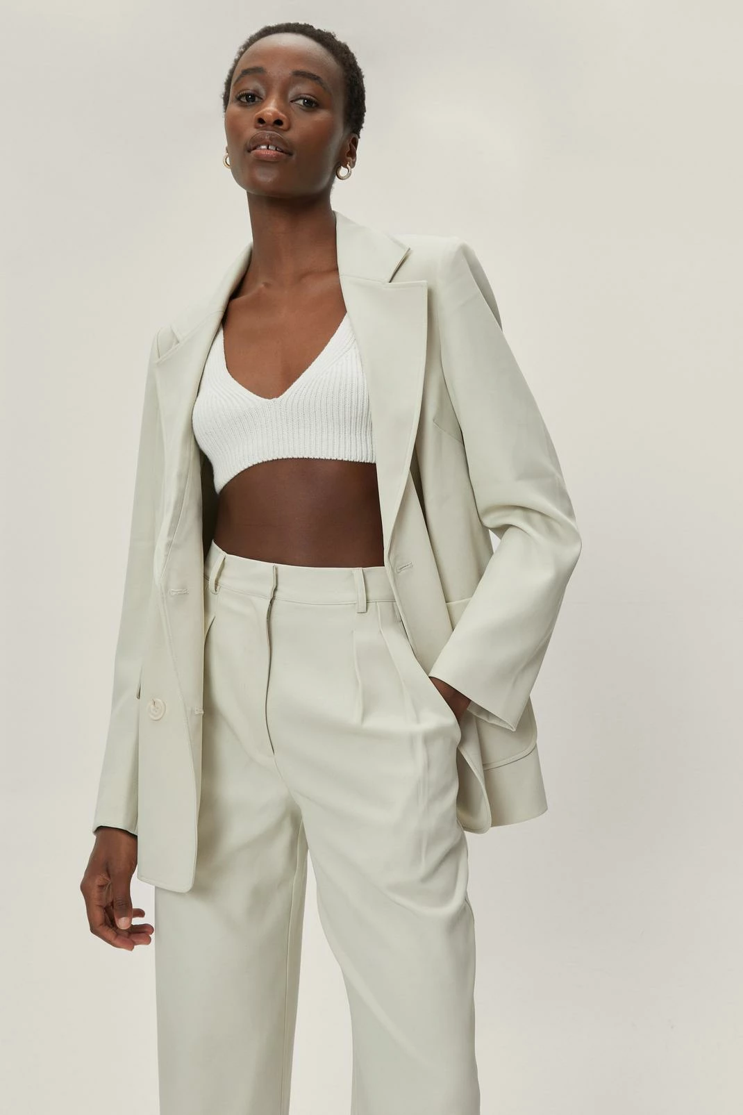 Two Piece Sets Tailored Double Breasted Long Sleeve Blazer