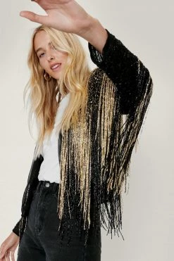 Going Out Jackets Icon Embellished Metallic Fringed Jacket