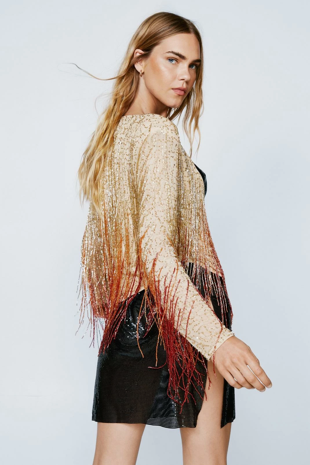 Going Out Jackets Ombre Bead Fringed Long Sleeve Jacket - Image 3