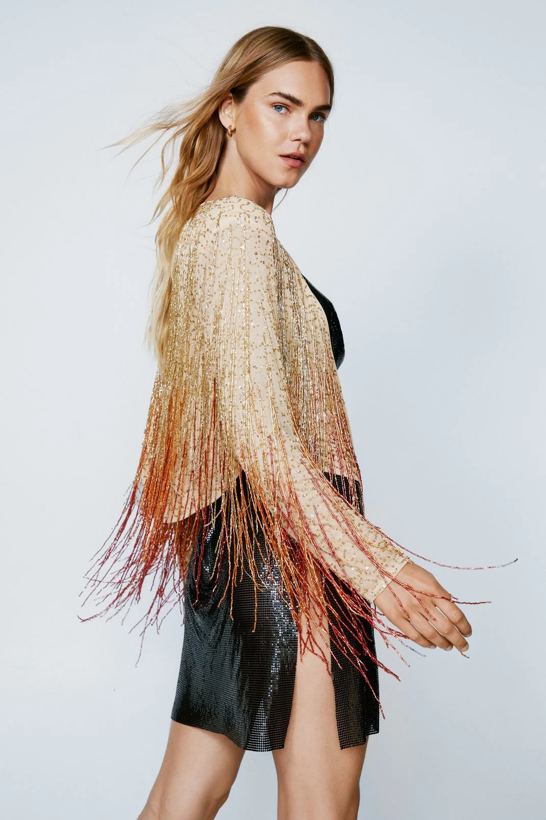 Going Out Jackets Ombre Bead Fringed Long Sleeve Jacket - Image 4