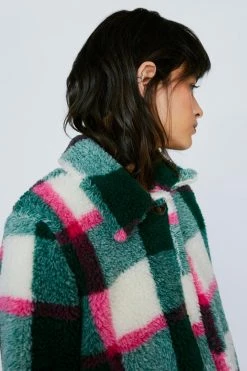 Cropped Jackets Check Print Faux Fur Cropped Jacket