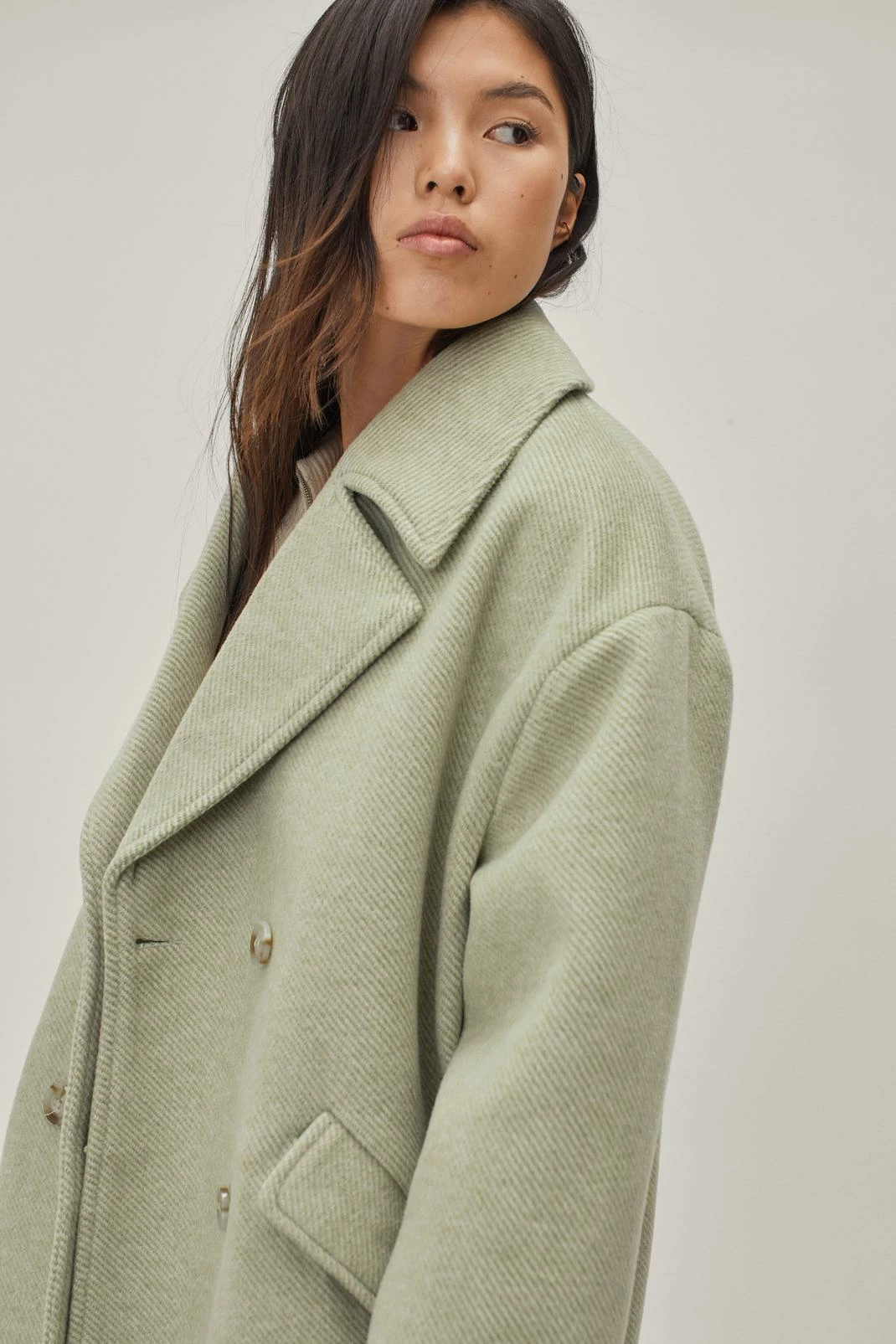 Wool Look Coats Double Breasted Collared Longline Coat - Image 2