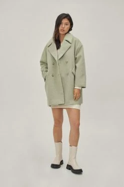 Wool Look Coats Double Breasted Collared Longline Coat