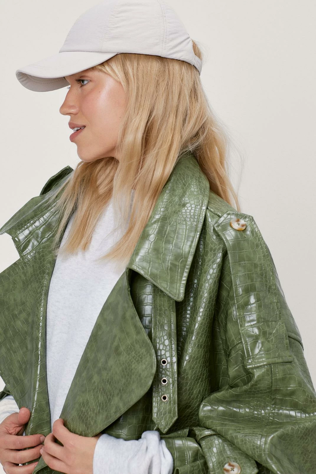 Duster + Trench Coats Faux Leather Croc Print Oversized Trench Coat