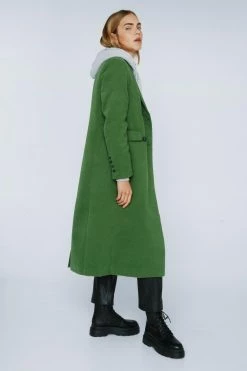 Wool Look Coats Faux Wool Double Breasted Longline Coat