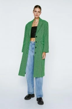 Wool Look Coats Neon Check Print Longline Coat