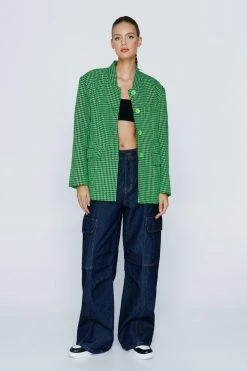 Wool Look Coats Neon Check Print Oversized Blazer