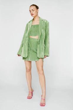 Party Outfits Oversized Crinkle Velvet Blazer