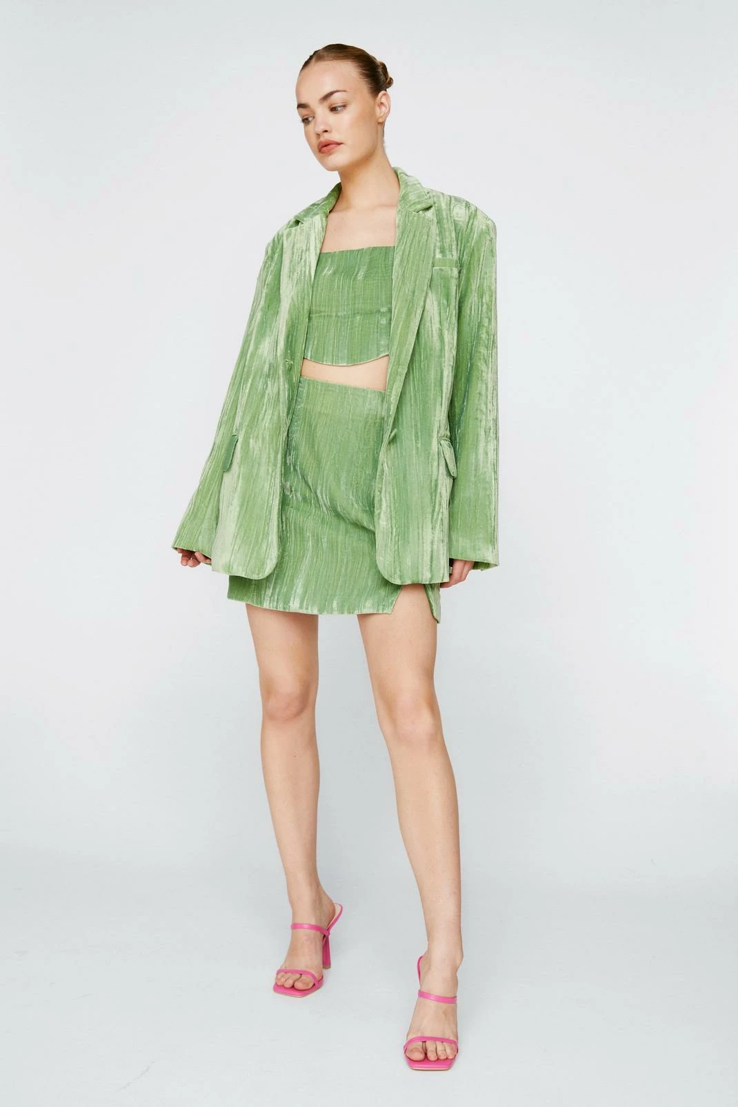 Party Outfits Oversized Crinkle Velvet Blazer