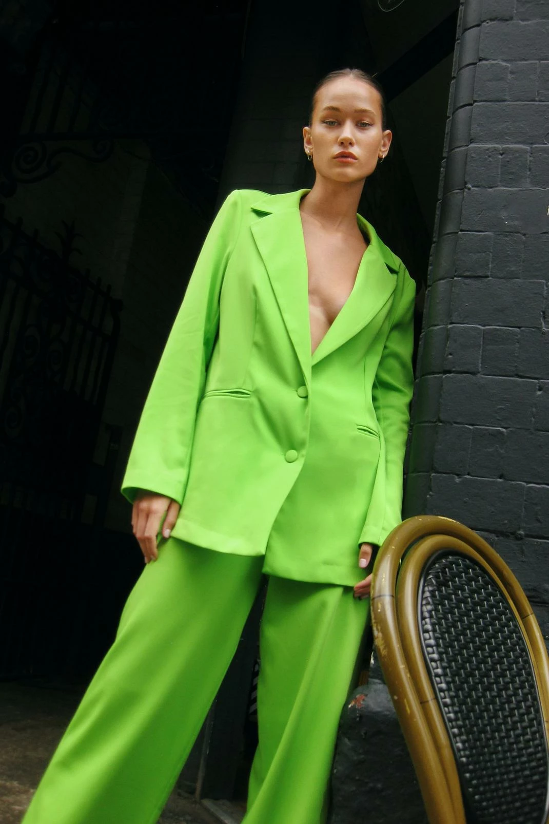 Two Piece Sets Satin Tailored Single Breasted Blazer - Image 7