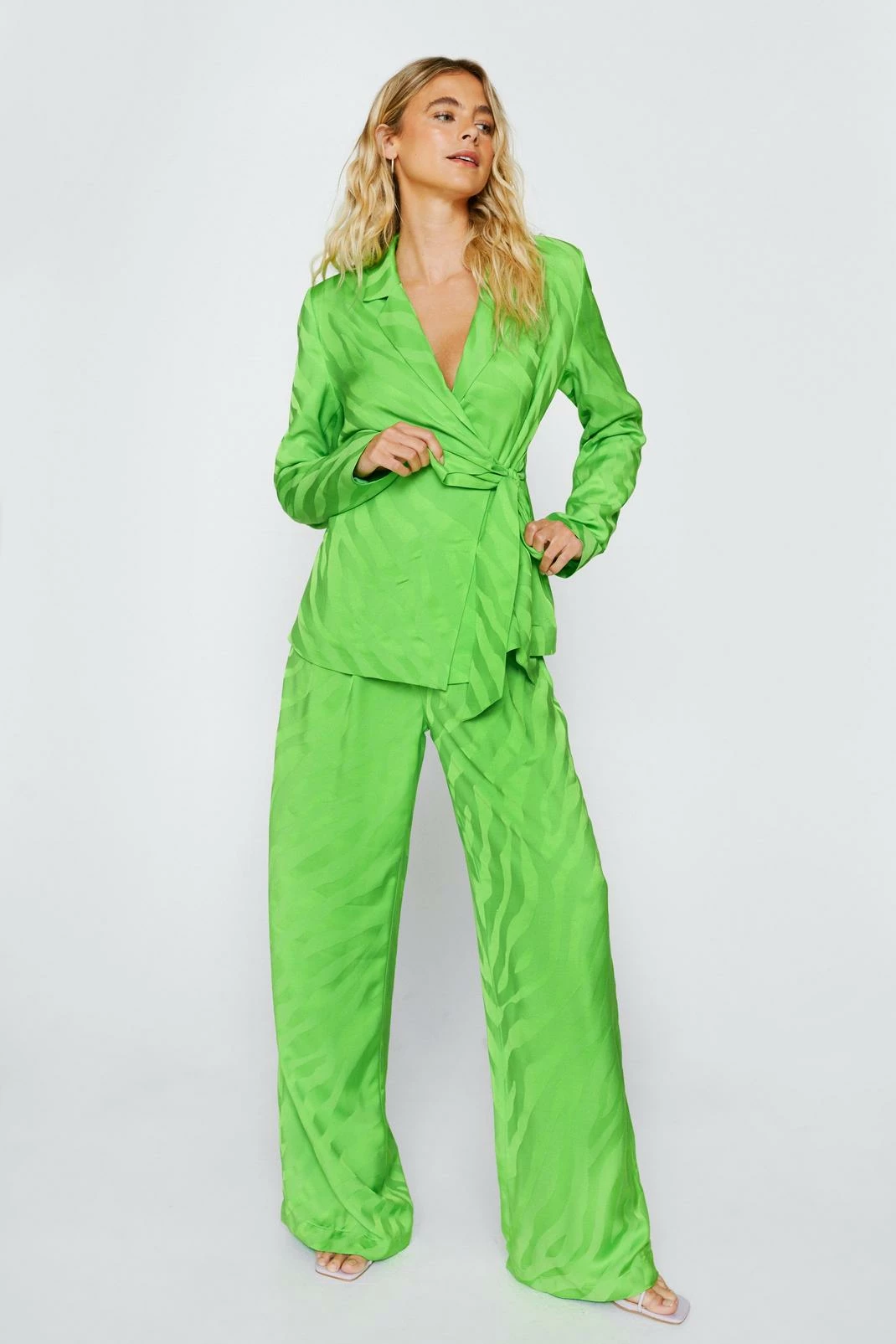 Two Piece Sets Zebra Jacquard Satin Blazer - Image 4