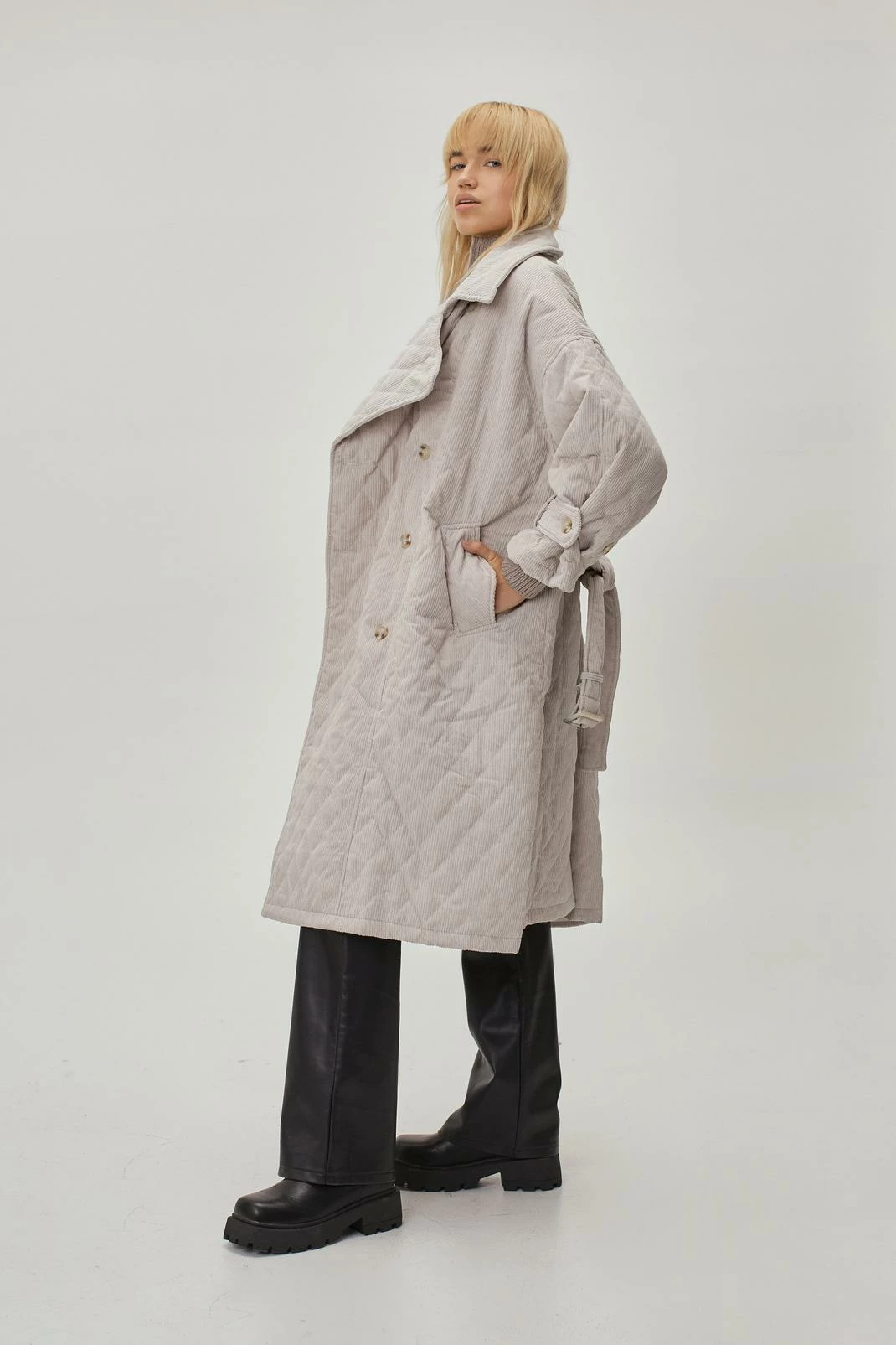 Duster + Trench Coats Quilted Oversized Mac Coat With Belt - Image 2