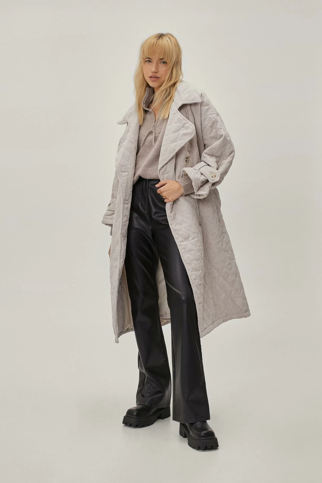 Duster + Trench Coats Quilted Oversized Mac Coat With Belt - Image 4