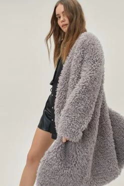 Clothes Shaggy Borg Faux Fur Longline Coat