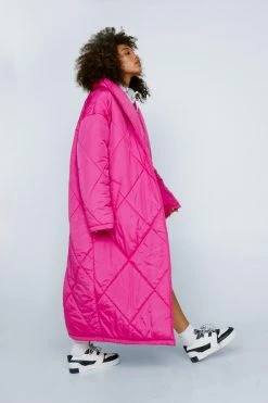 Puffer Jackets Belted Longline Quilted Coat
