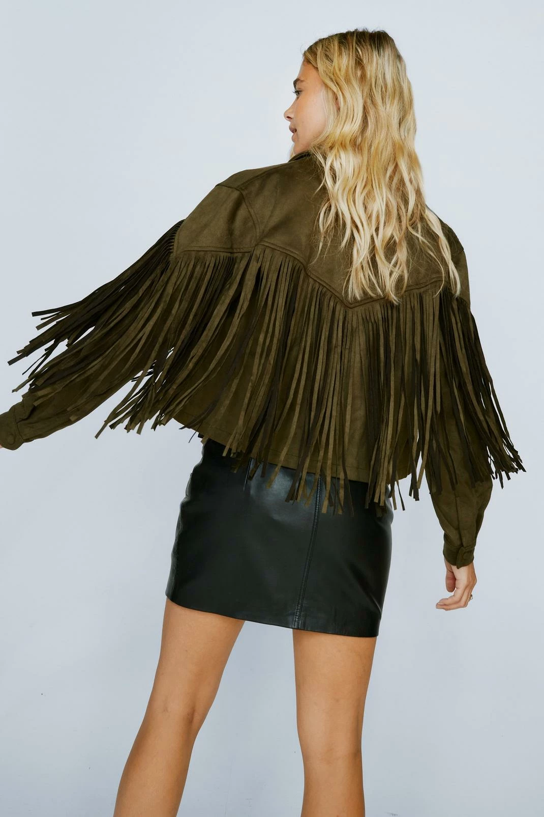 Winter Outfits Faux Suede Fringe Detail Western Jacket - Image 3