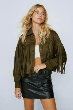 Winter Outfits Faux Suede Fringe Detail Western Jacket