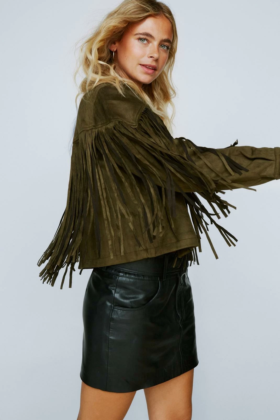 Winter Outfits Faux Suede Fringe Detail Western Jacket - Image 7