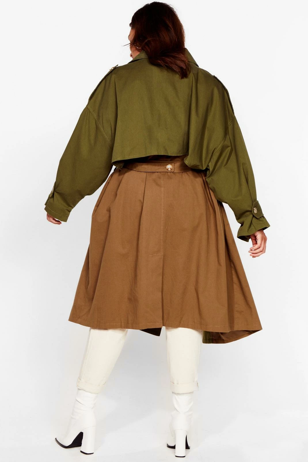 Duster + Trench Coats Plus Size Two Tone Oversized Trench Coat - Image 3