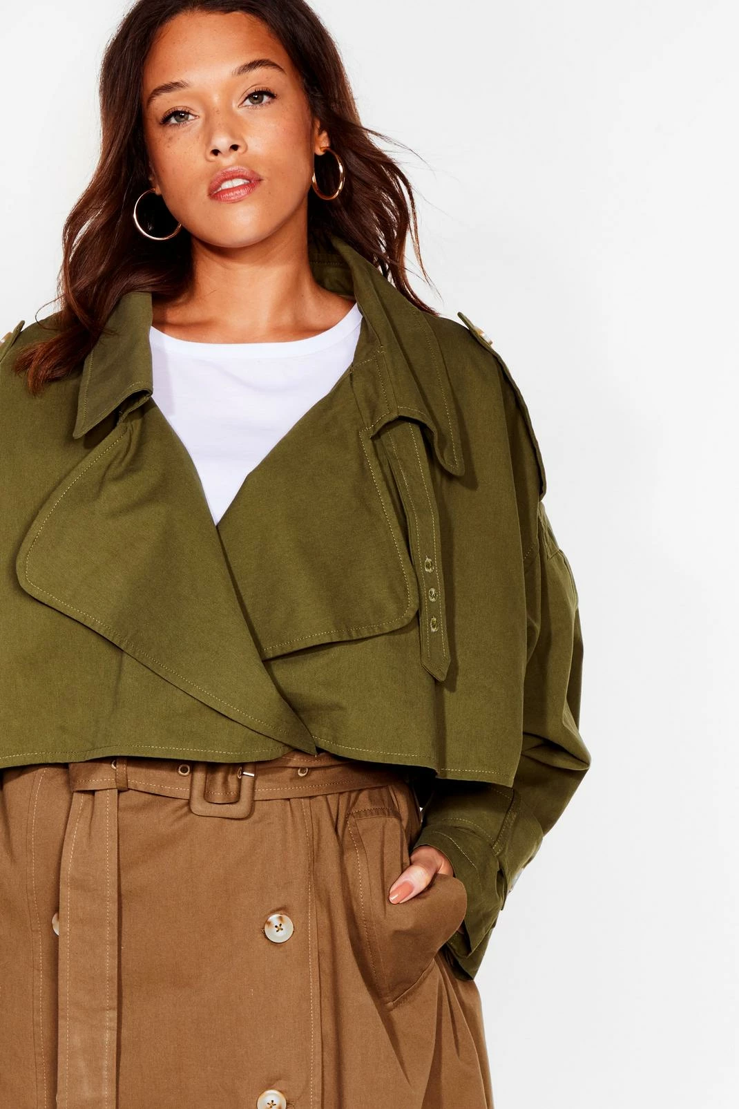 Duster + Trench Coats Plus Size Two Tone Oversized Trench Coat