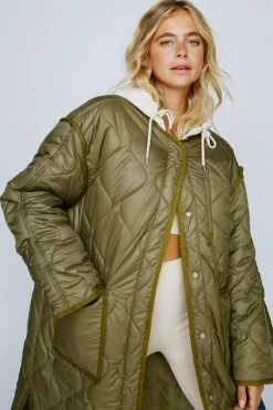 Puffer Jackets Quilted Oversized Collarless Longline Jacket