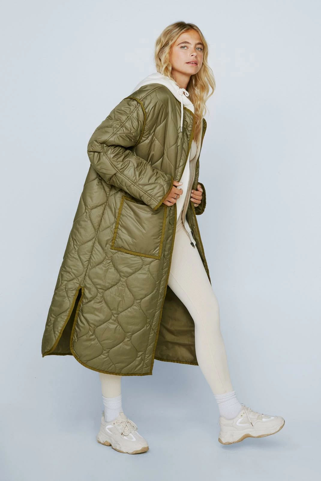 Puffer Jackets Quilted Oversized Collarless Longline Jacket - Image 2