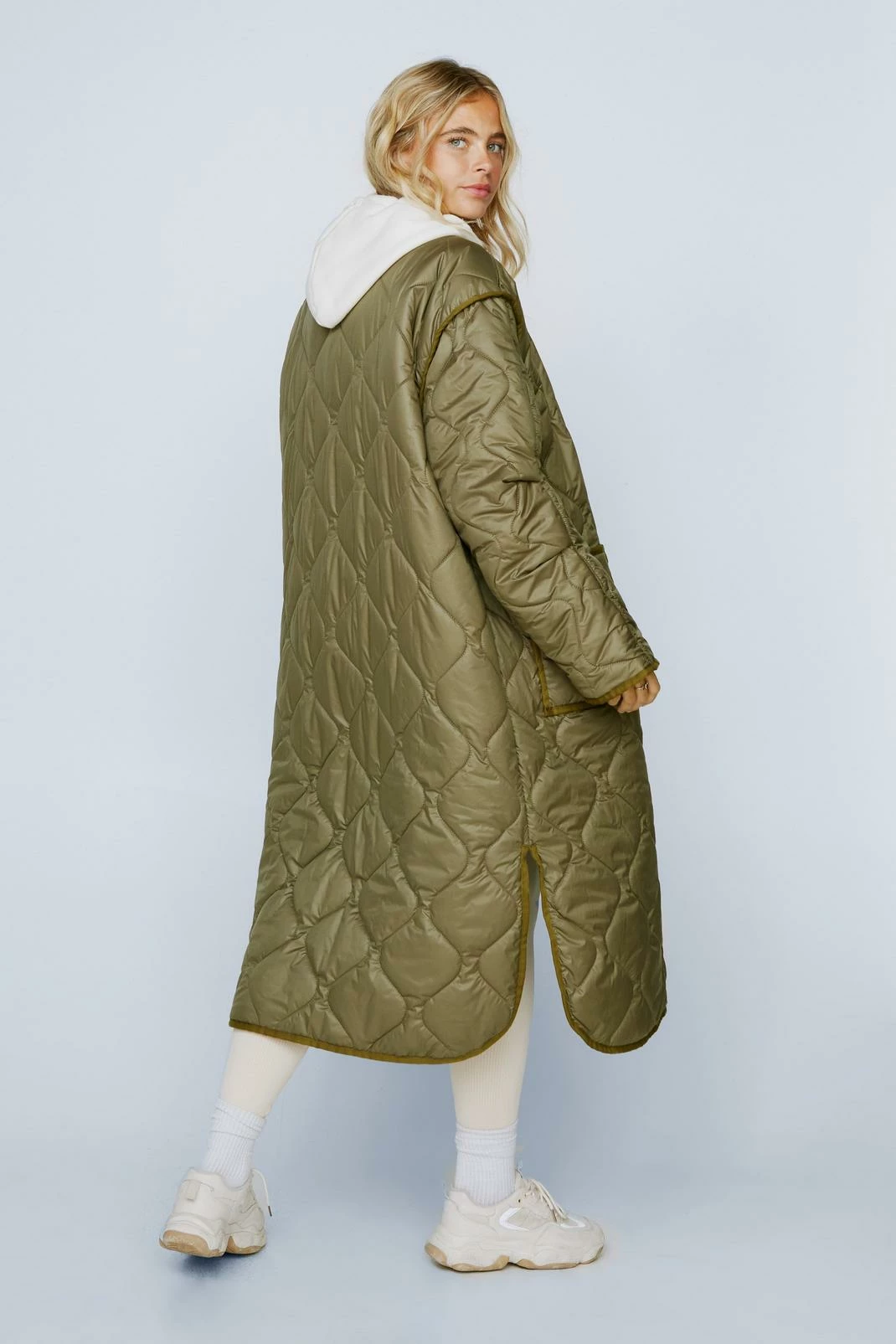 Puffer Jackets Quilted Oversized Collarless Longline Jacket - Image 3