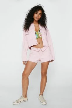 Cropped Jackets Pocket Front Cropped Denim Jacket