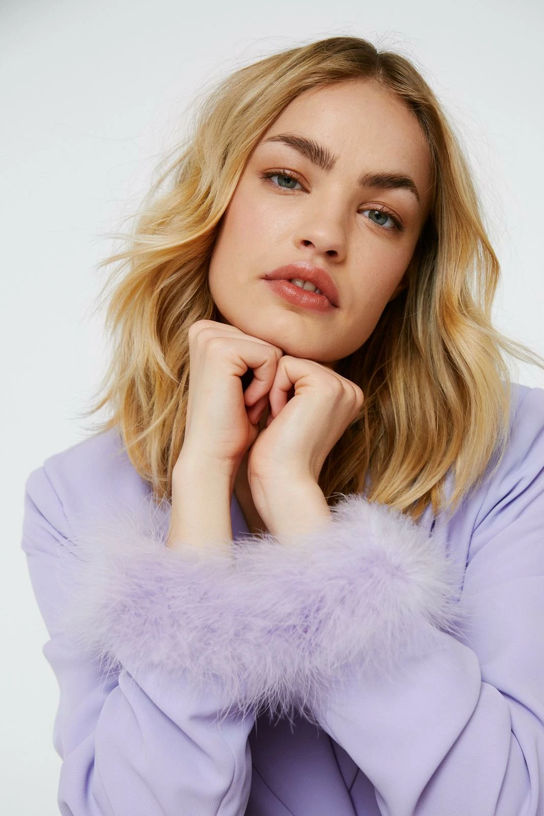 Two Piece Sets Belted Blazer With Feather Cuffs - Image 2