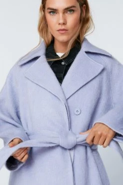 Wool Look Coats Fuzzy Wool Blend Longline Coat