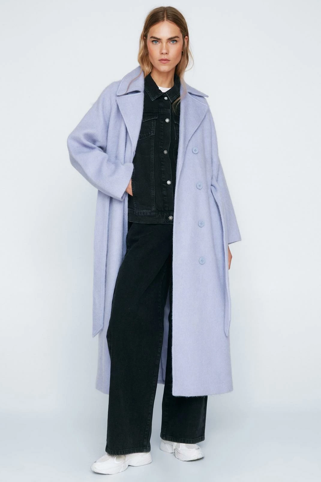 Wool Look Coats Fuzzy Wool Blend Longline Coat - Image 2