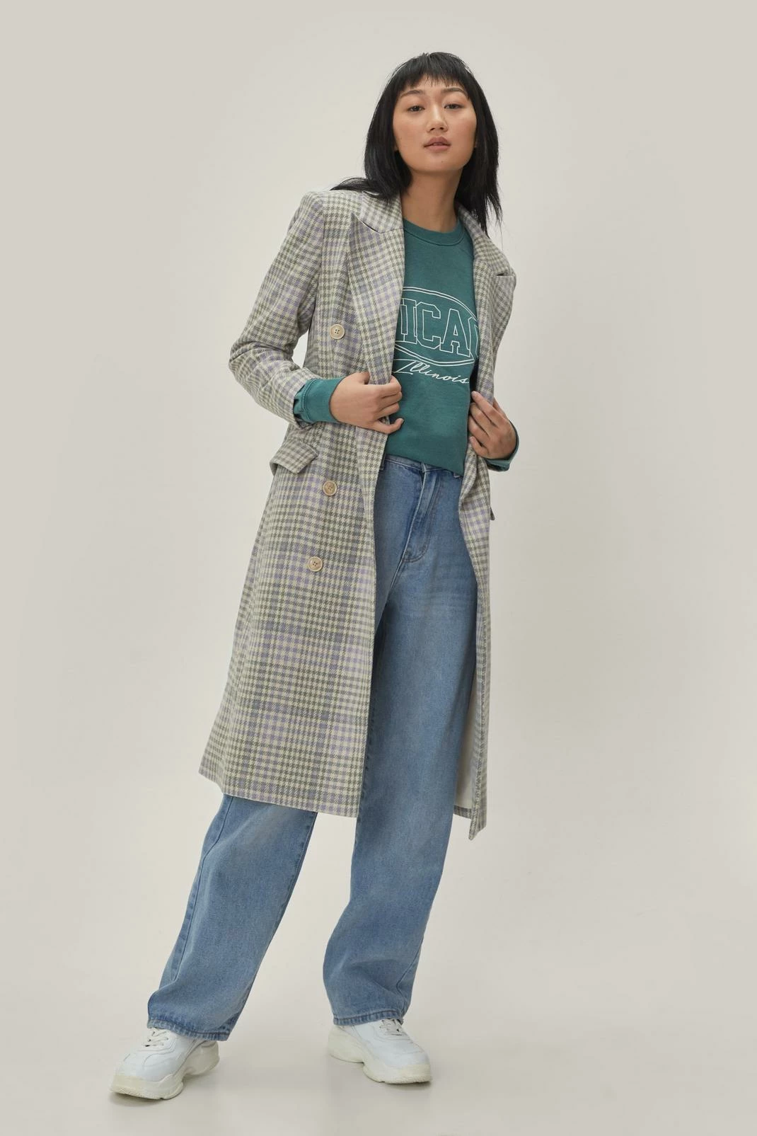 Duster + Trench Coats Lilac Check Coat - Image 4