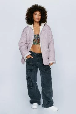 Puffer Jackets Teddy Trim Quilted Liner Jacket