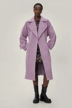 Clothes Wool Look Single Breasted Longline Belted Coat