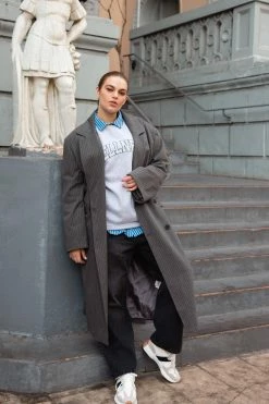 Coats Plus Size Pinstripe Tailored Duster Coat