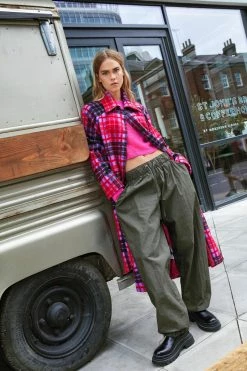 Duster + Trench Coats Check Print Longline Coat With Tie Belt