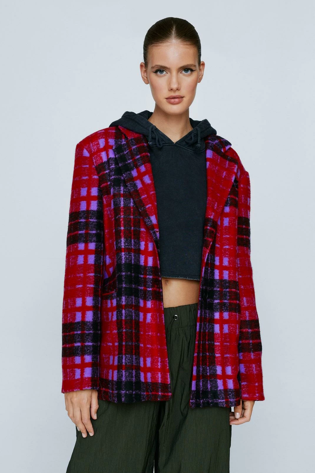 Blazers Check Print Oversized Blazer - Image 4