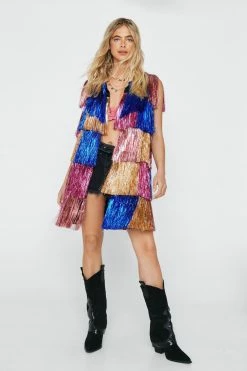 Going Out Jackets Longline Sleeveless Tinsel Jacket