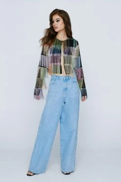 Going Out Jackets Multi Color Patchwork Beaded Jacket