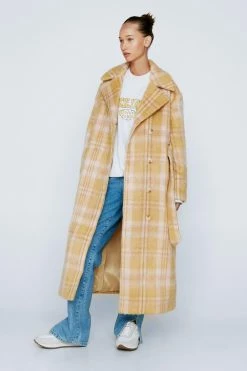 Wool Look Coats Petite Check Print Wool Blend Robe Coat