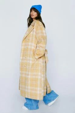 Wool Look Coats Plus Size Check Print Wool Blend Coat