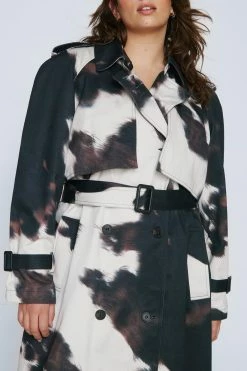 Coats Plus Size Cow Print Trench Coat