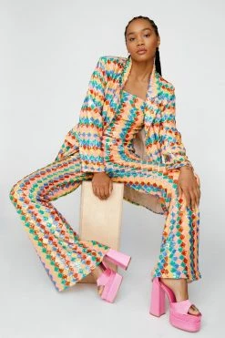 Two Piece Sets Premium Zig Zag Sequin Blazer