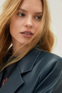 Smart Jackets Faux Leather Tailored Single Breasted Blazer