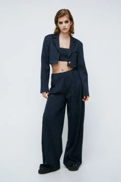 Two Piece Sets Pinstripe Print Cropped Blazer